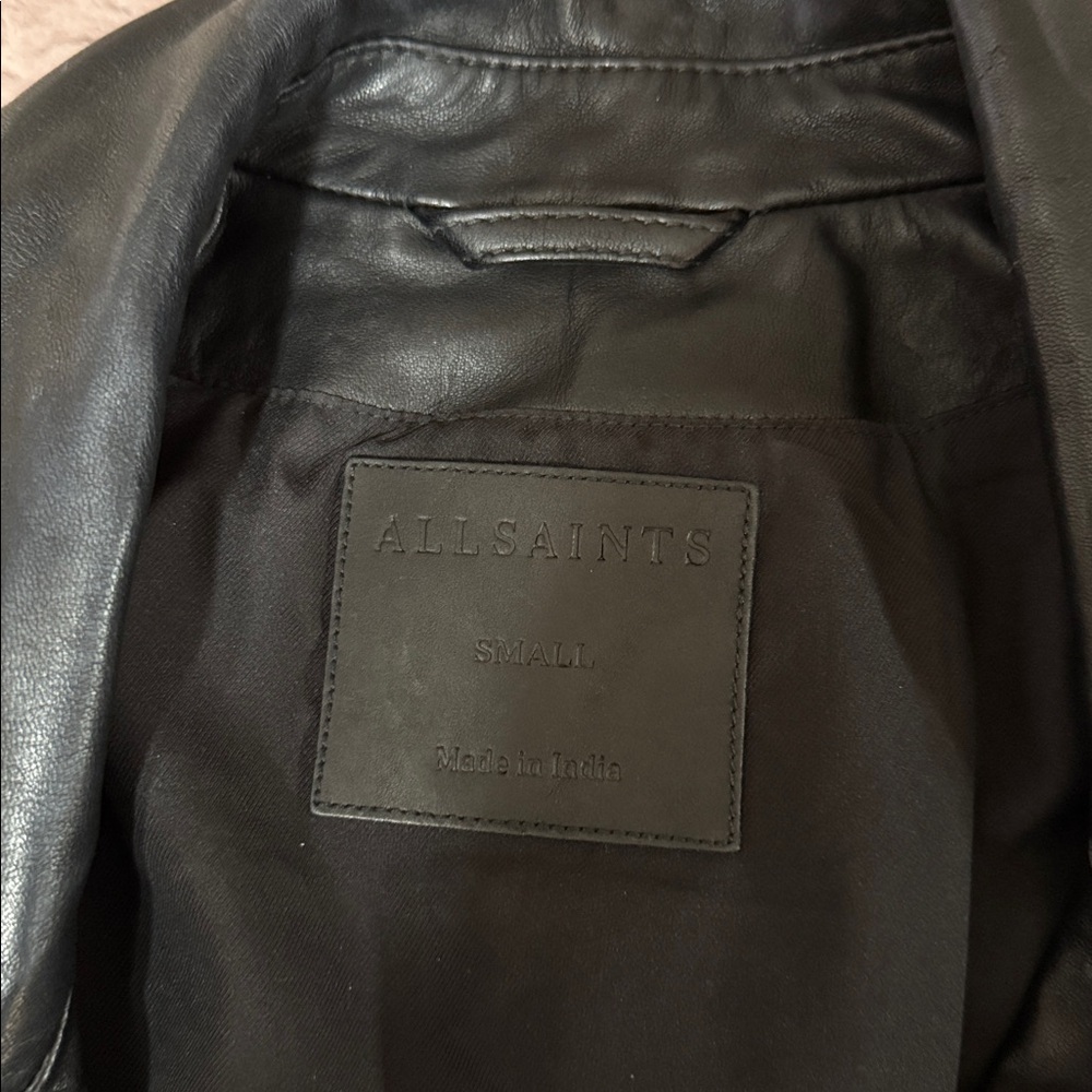 All Saints Black Leather Moto Jacket women’s size small - Picture 2 of 13